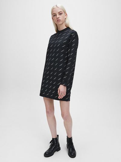 Calvin Klein Ruhák HU354064 | Calvin Klein All-Over Logo Sweatshirt Női Ruha Fehér